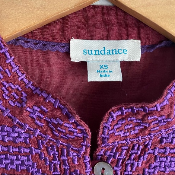 Sundance Ramie Embroidered Blouse Burgundy Purple Equestrian Western Cowgirl XS - Picture 7 of 12